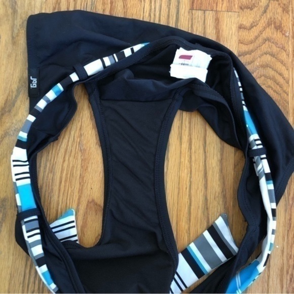 NEW NWOT JAG JEANS Solid Black Blue White Belted Stripe Y2K Bikini BOTTOM XL - Picture 7 of 8